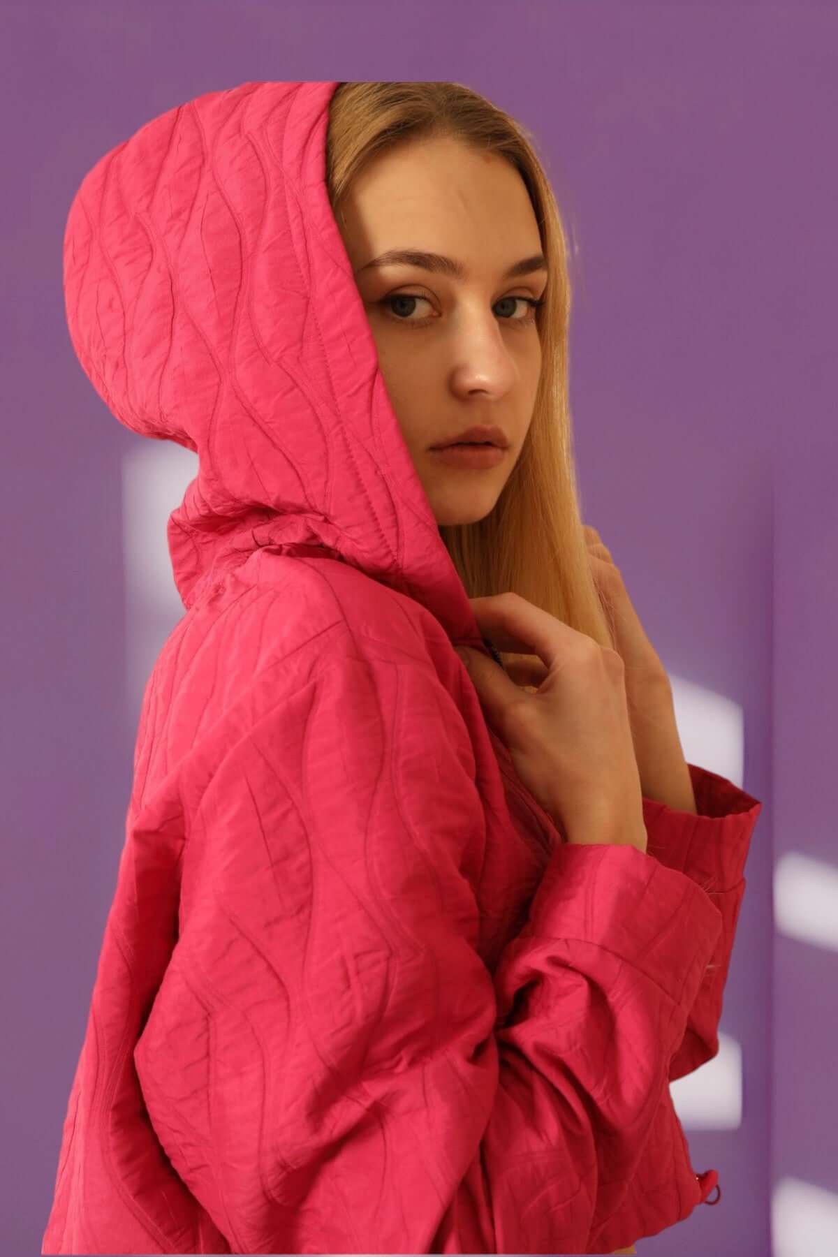 Quilted Cropped Hoodie - Fuschia