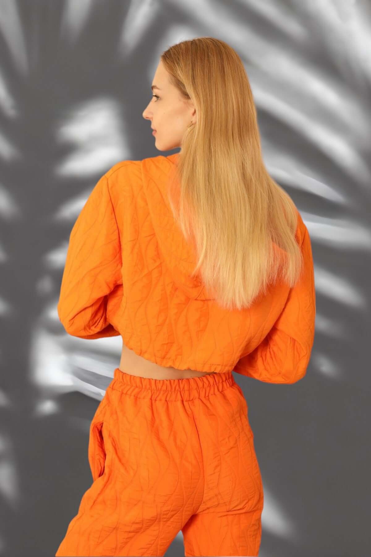 Quilted Cropped Hoodie - Orange