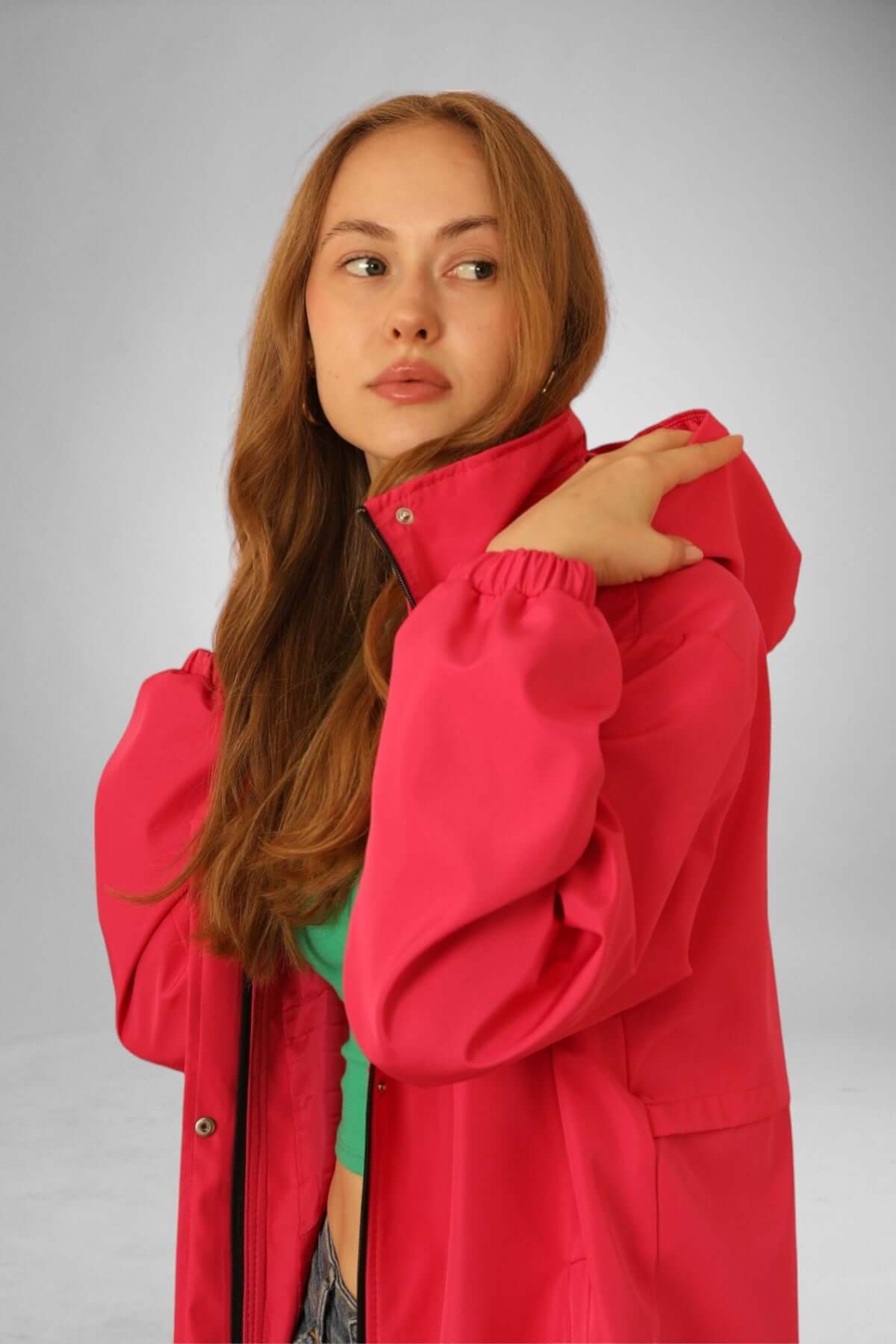 Hooded Coated Raincoat - Fuschia