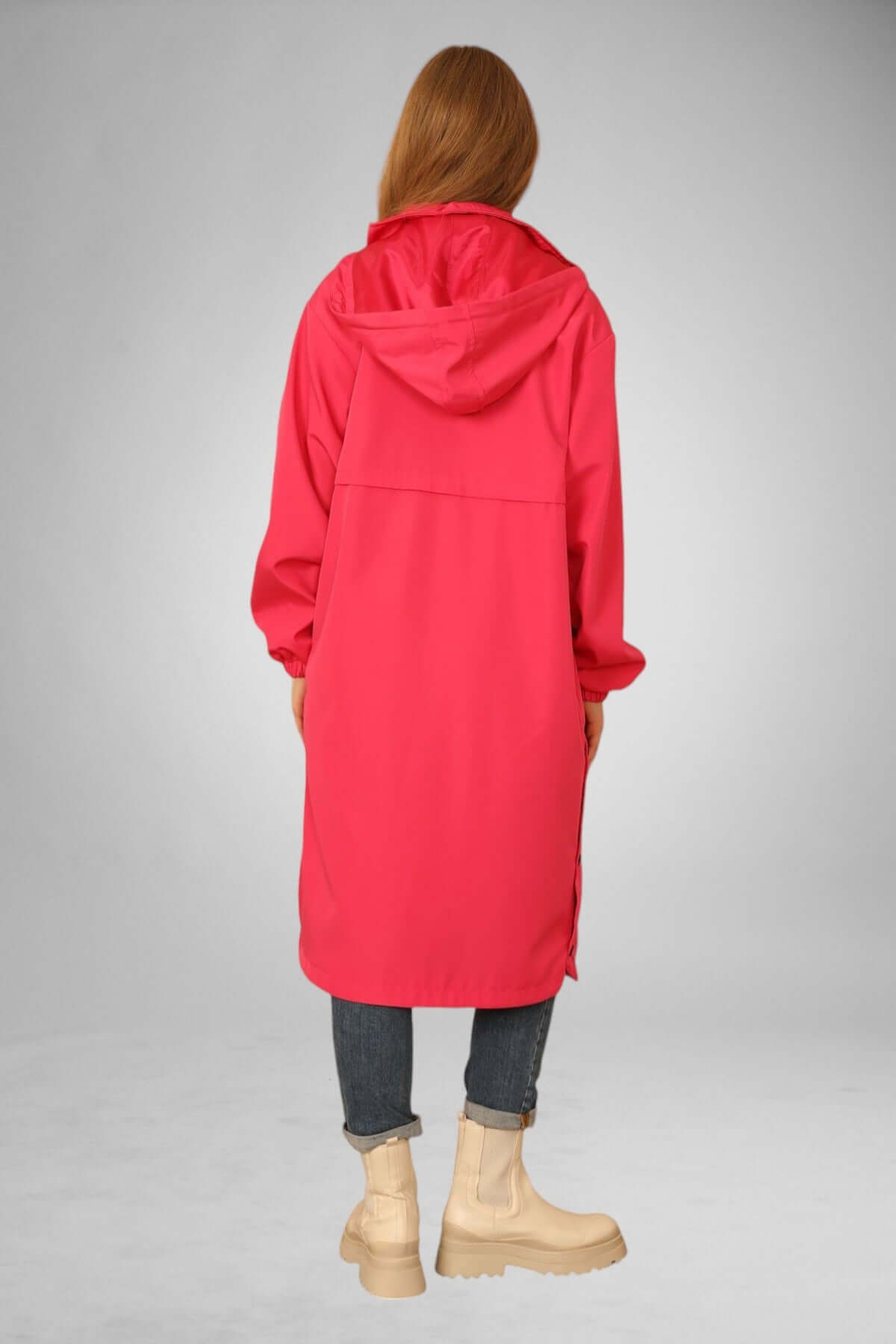 Hooded Coated Raincoat - Fuschia