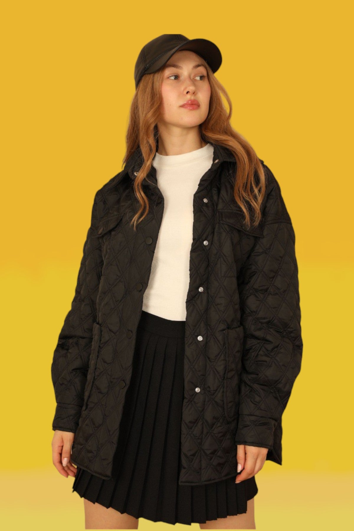 Oversize Quilted Shell Jacket - Black