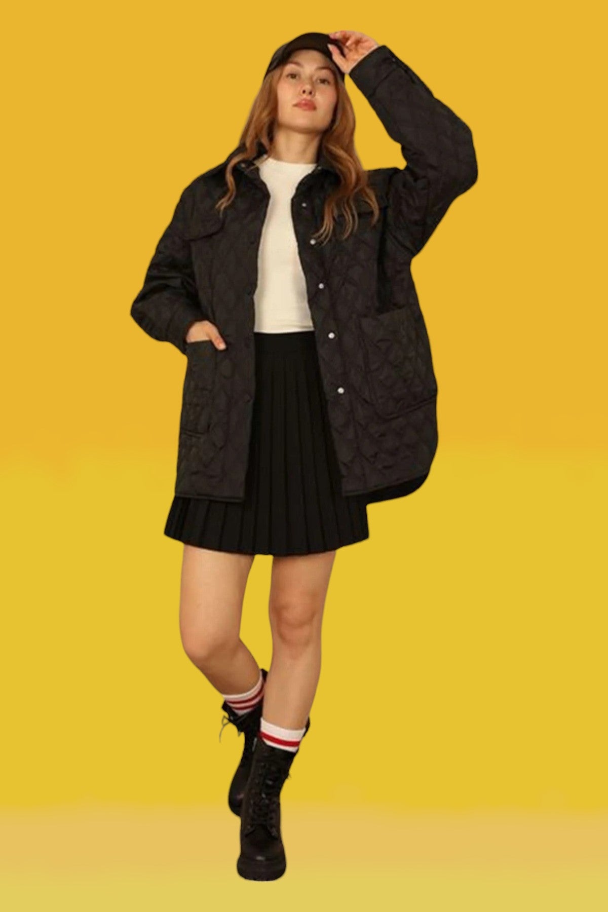 Oversize Quilted Shell Jacket - Black