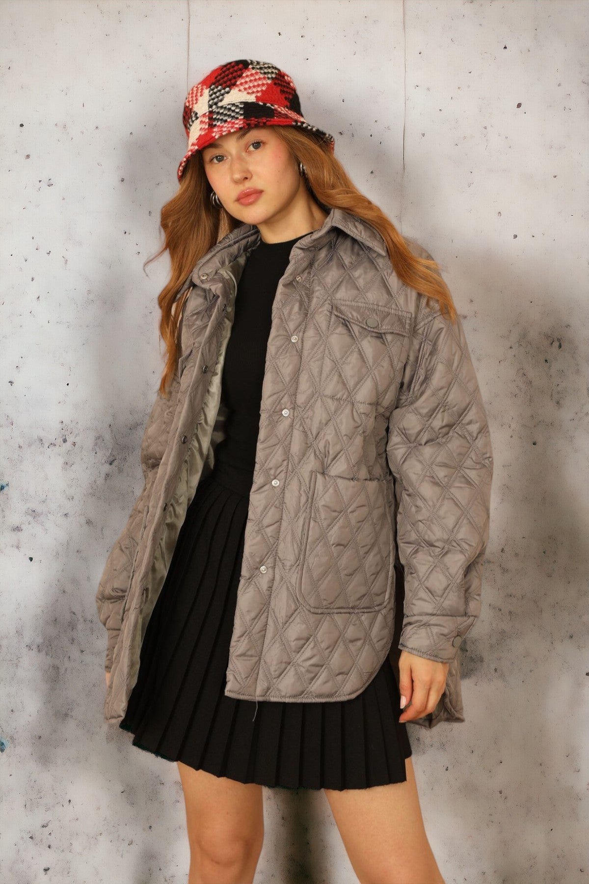 Oversize Quilted Shell Jacket - Grey