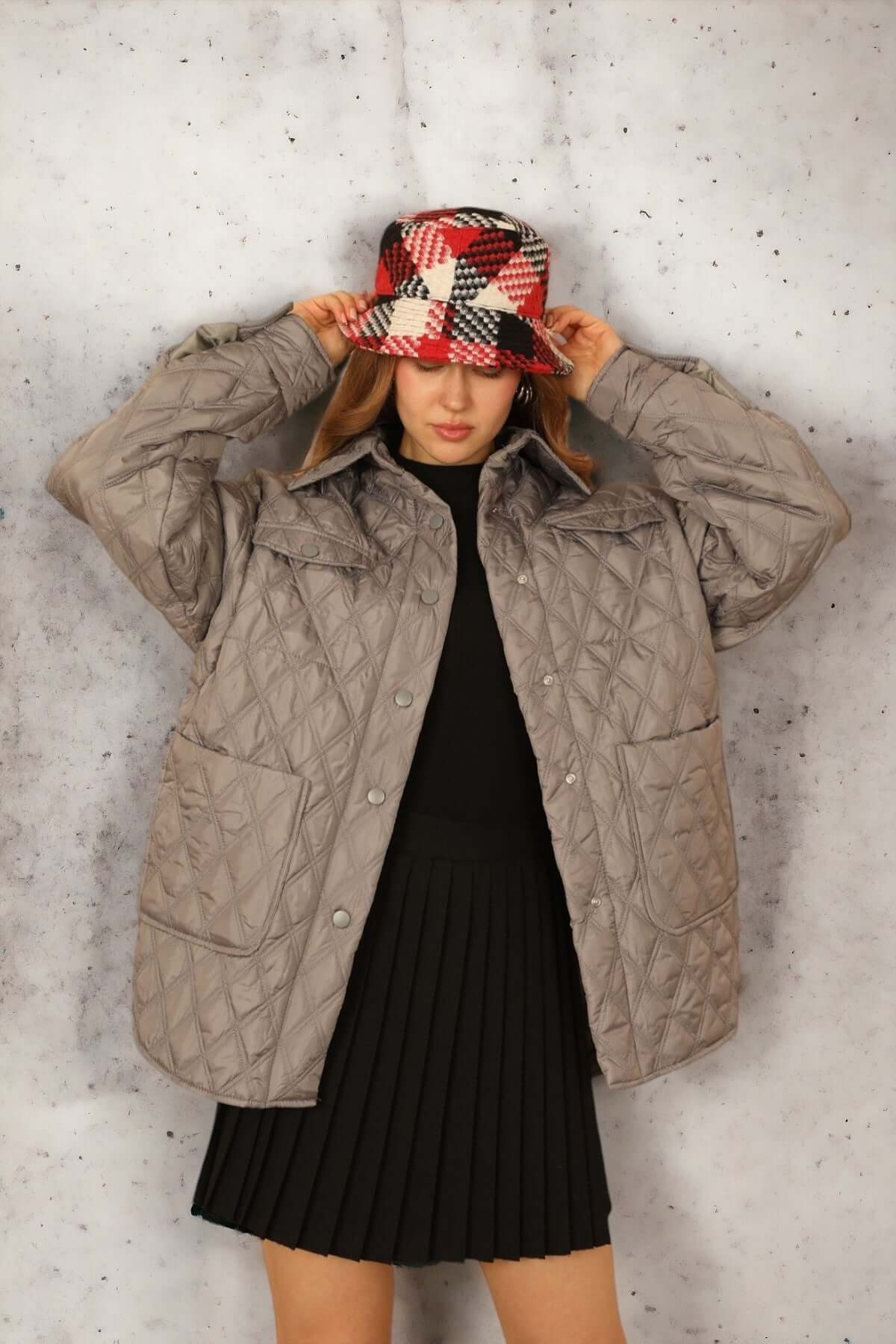 Oversize Quilted Shell Jacket - Grey