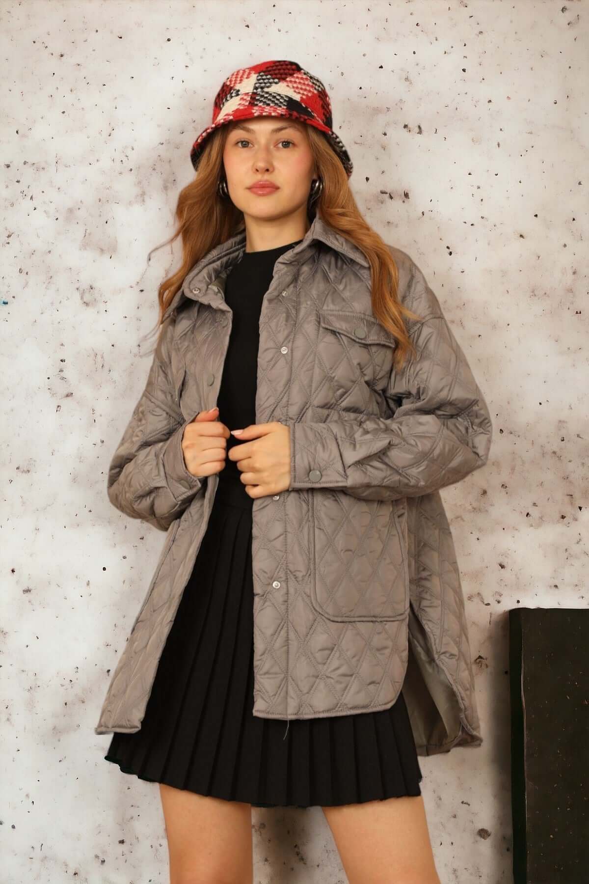 Oversize Quilted Shell Jacket - Grey