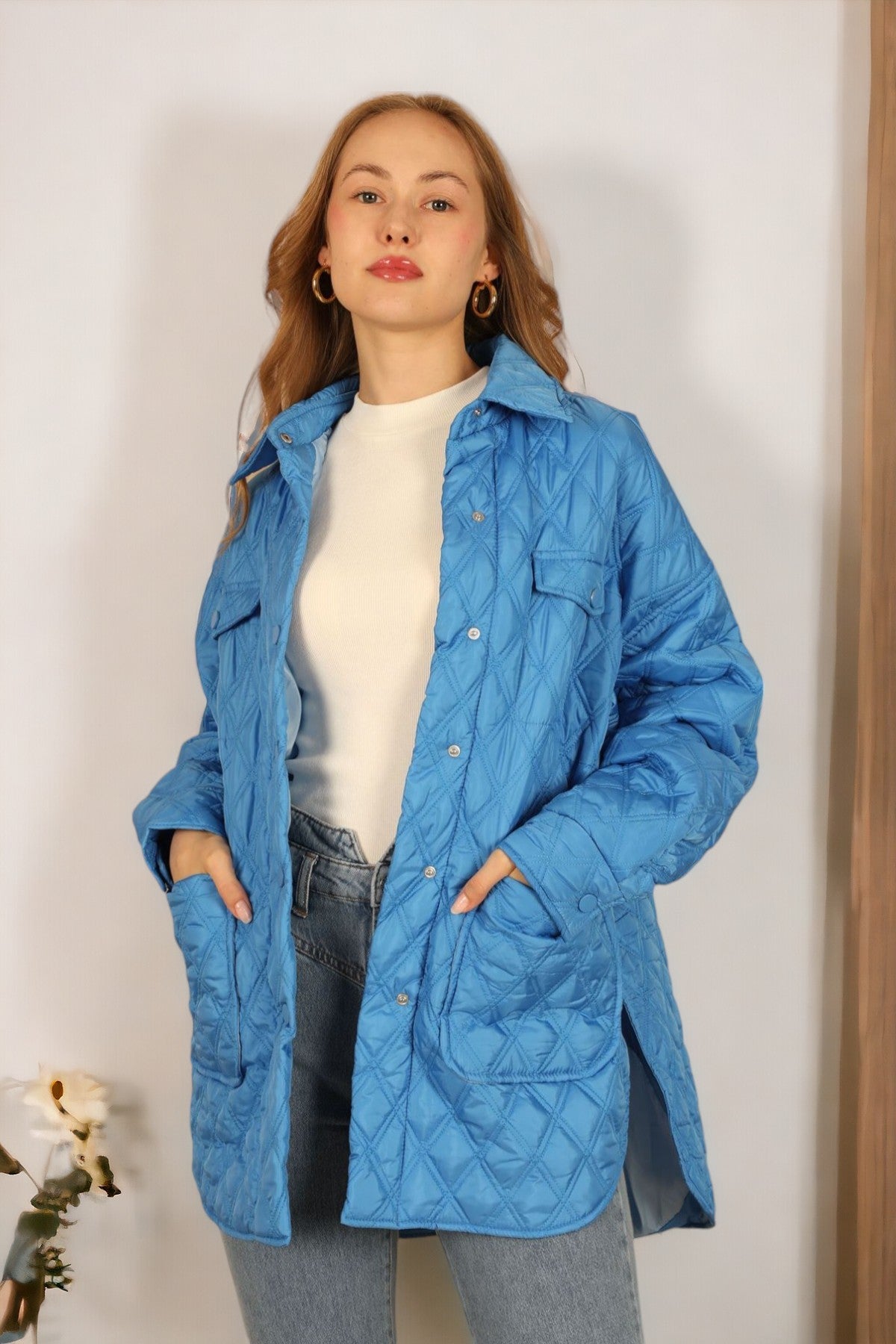 Oversize Quilted Shell Jacket - Blue