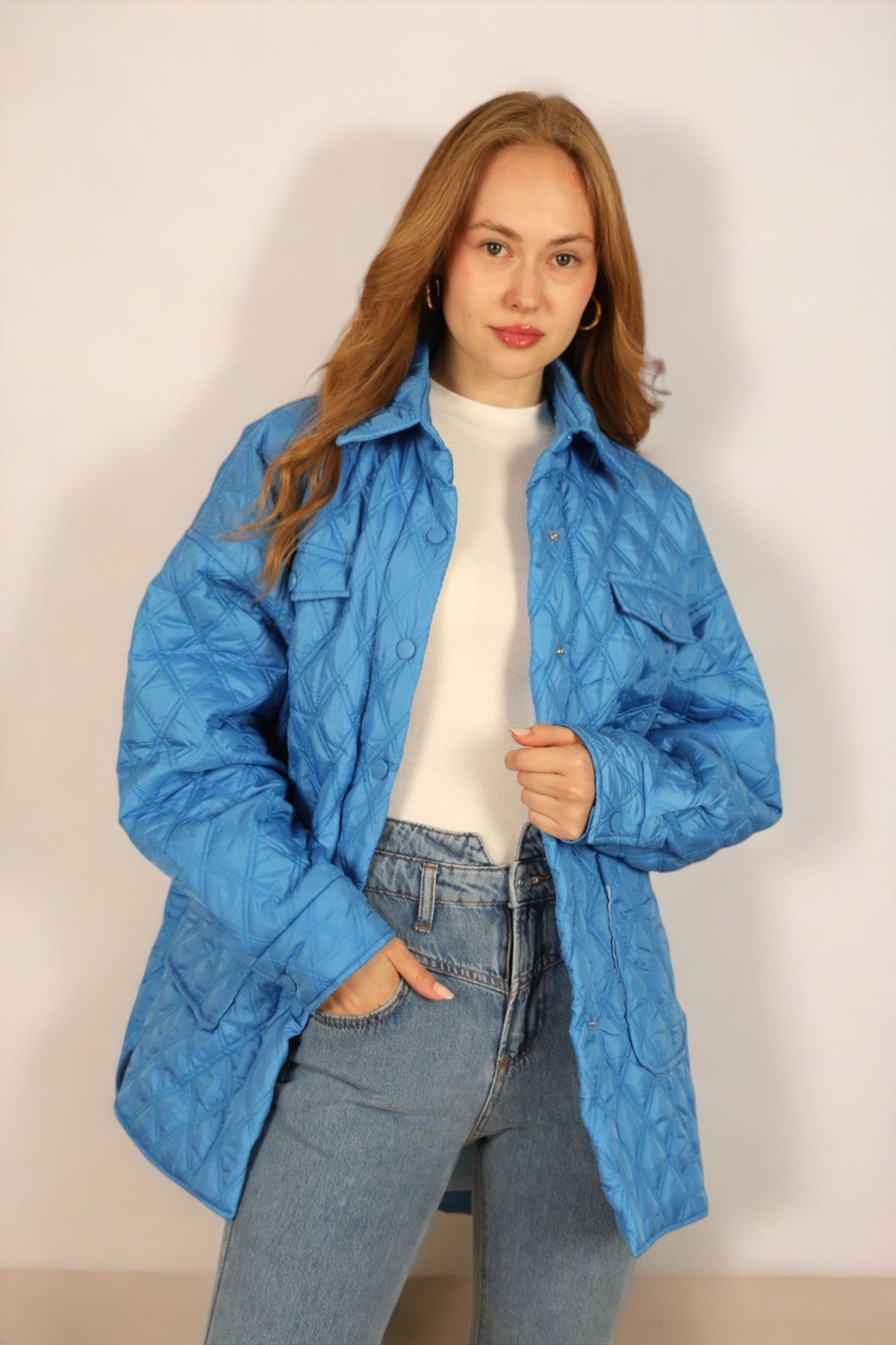 Oversize Quilted Shell Jacket - Blue