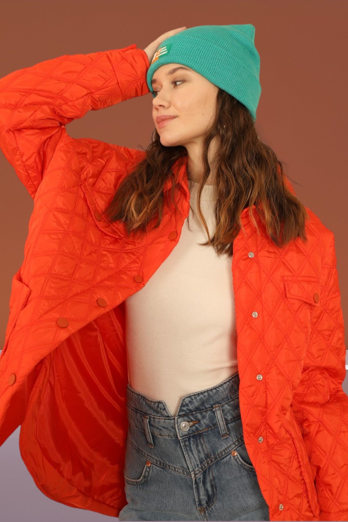 Oversize Quilted Shell Jacket - Orange