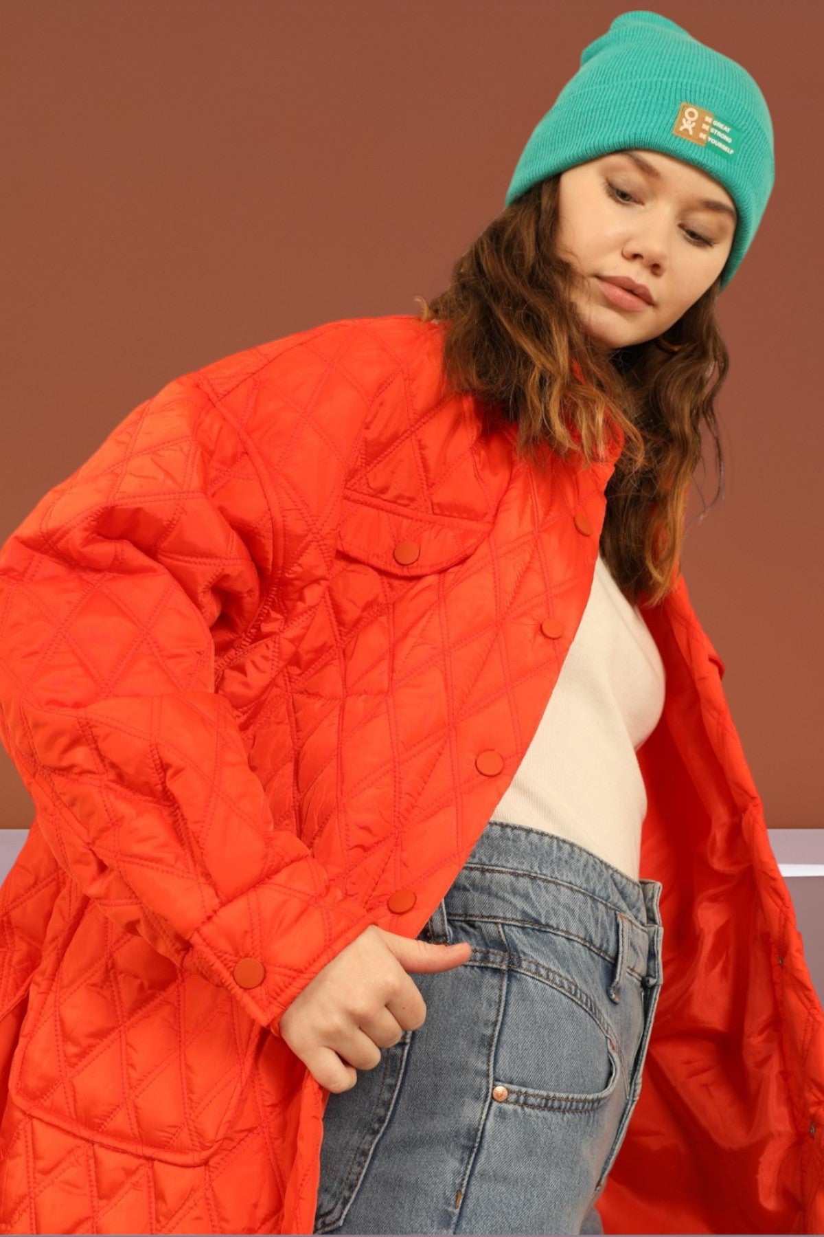 Oversize Quilted Shell Jacket - Orange