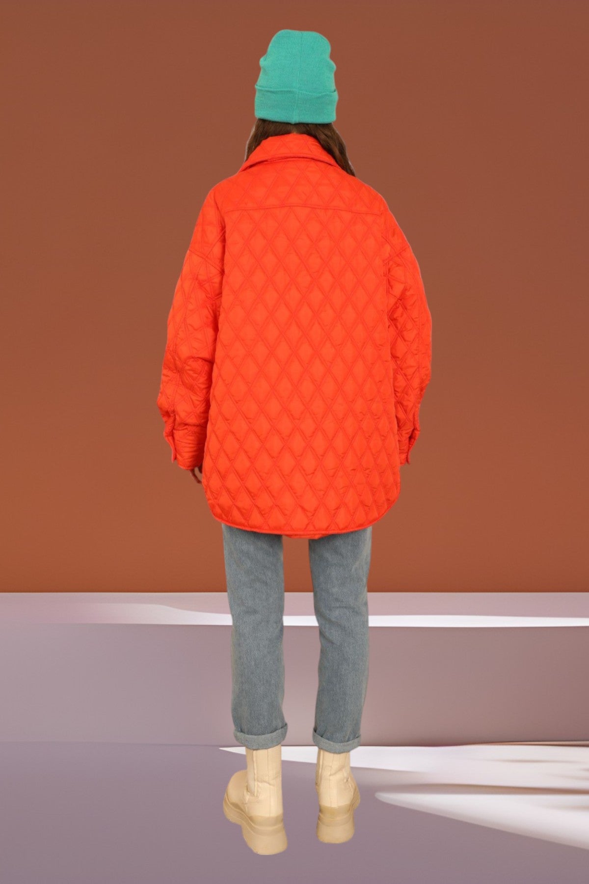 Oversize Quilted Shell Jacket - Orange