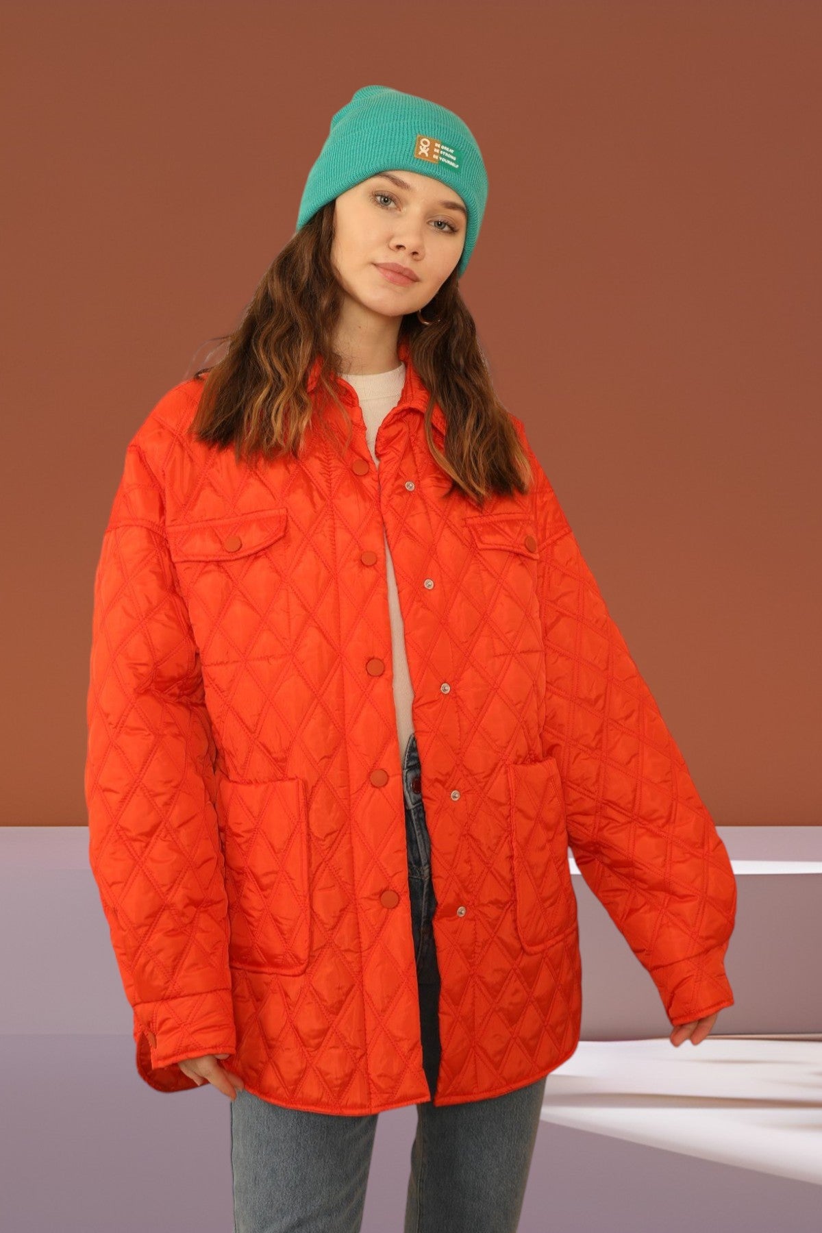 Oversize Quilted Shell Jacket - Orange