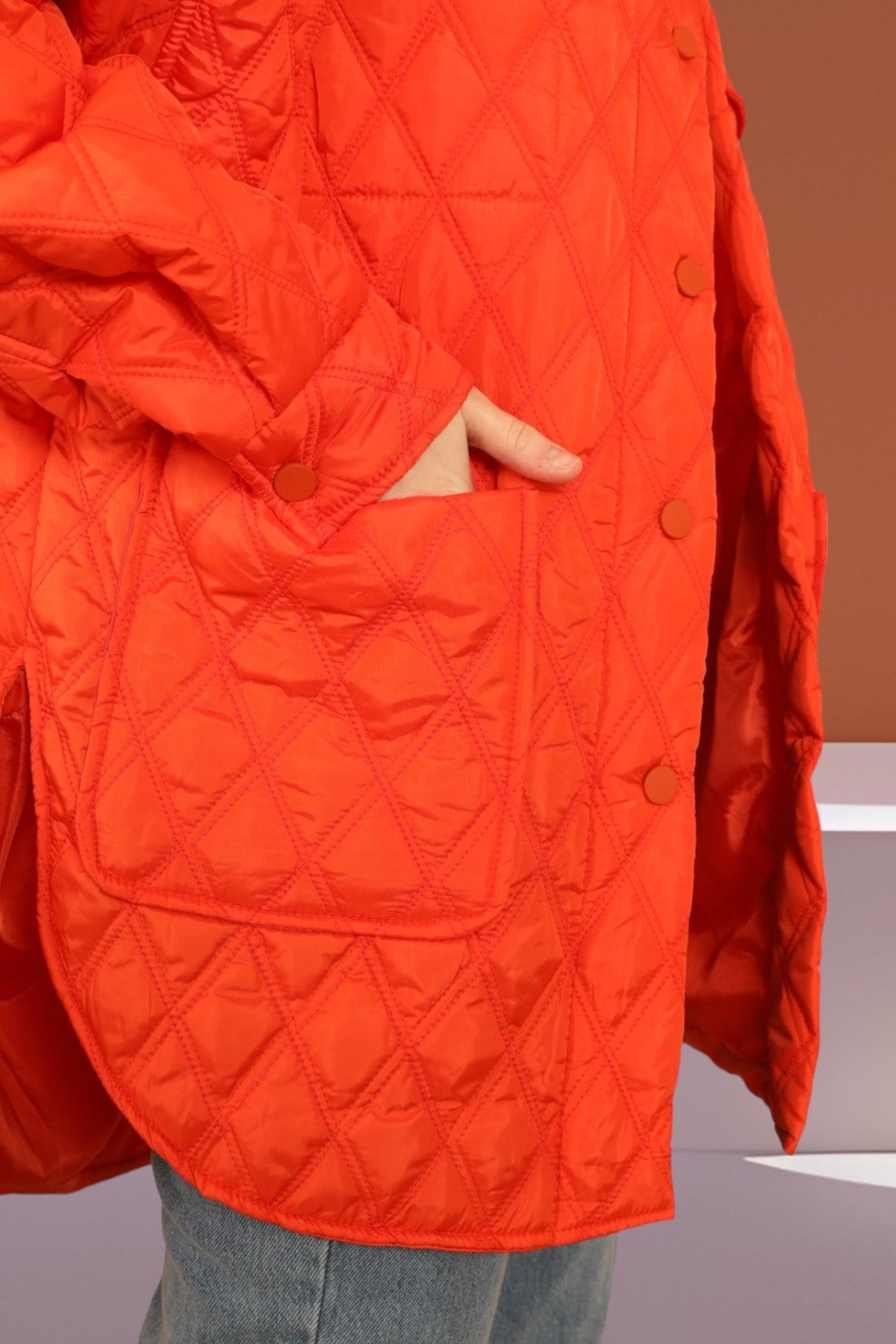 Oversize Quilted Shell Jacket - Orange