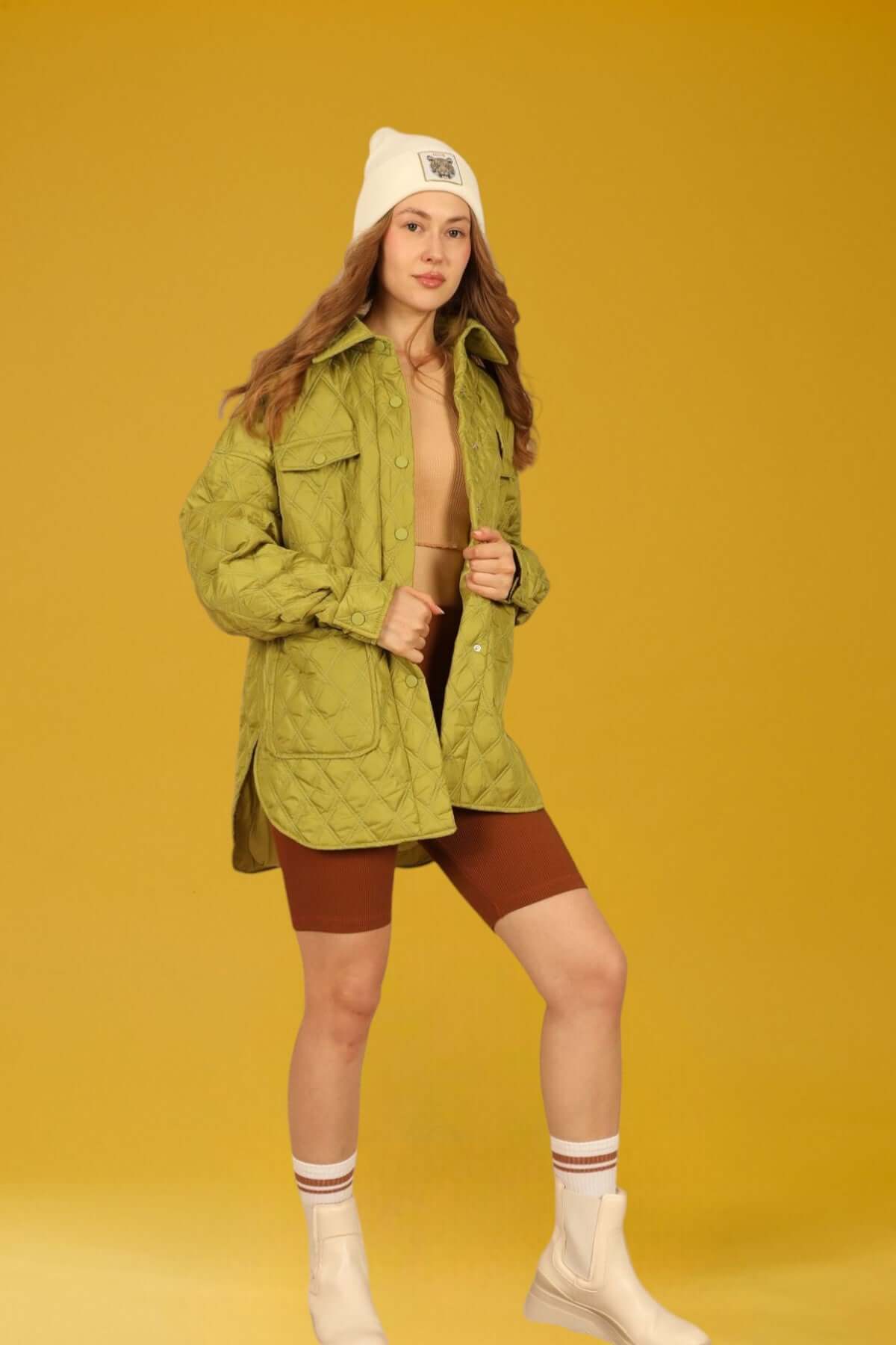 Oversize Quilted Shell Jacket - Oil Green