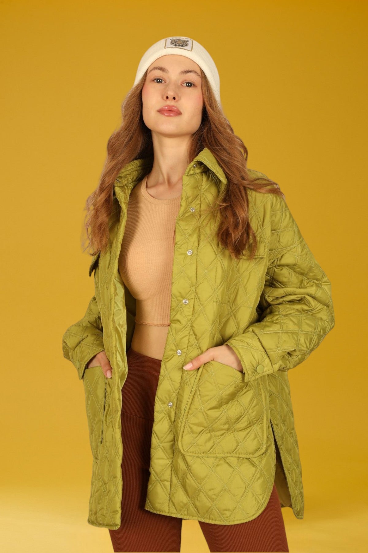 Oversize Quilted Shell Jacket - Oil Green