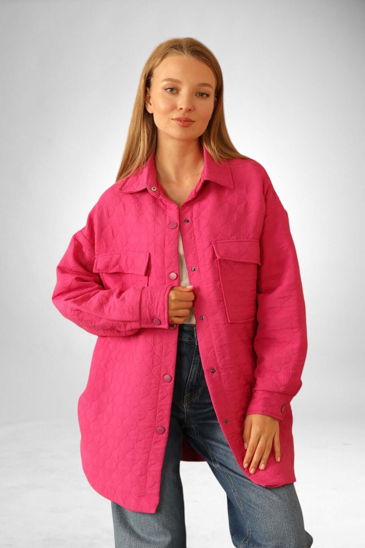 Quilted Oversize Shirt - Fuschia