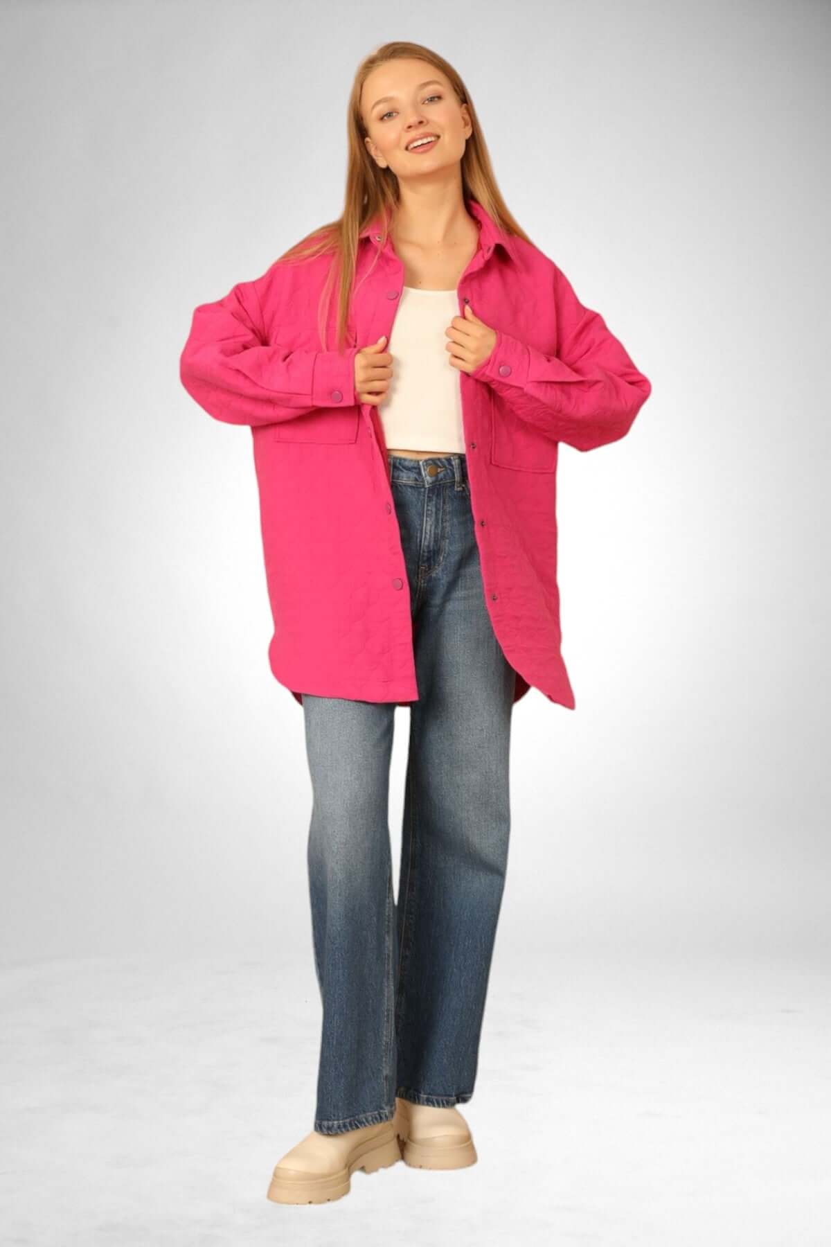 Quilted Oversize Shirt - Fuschia