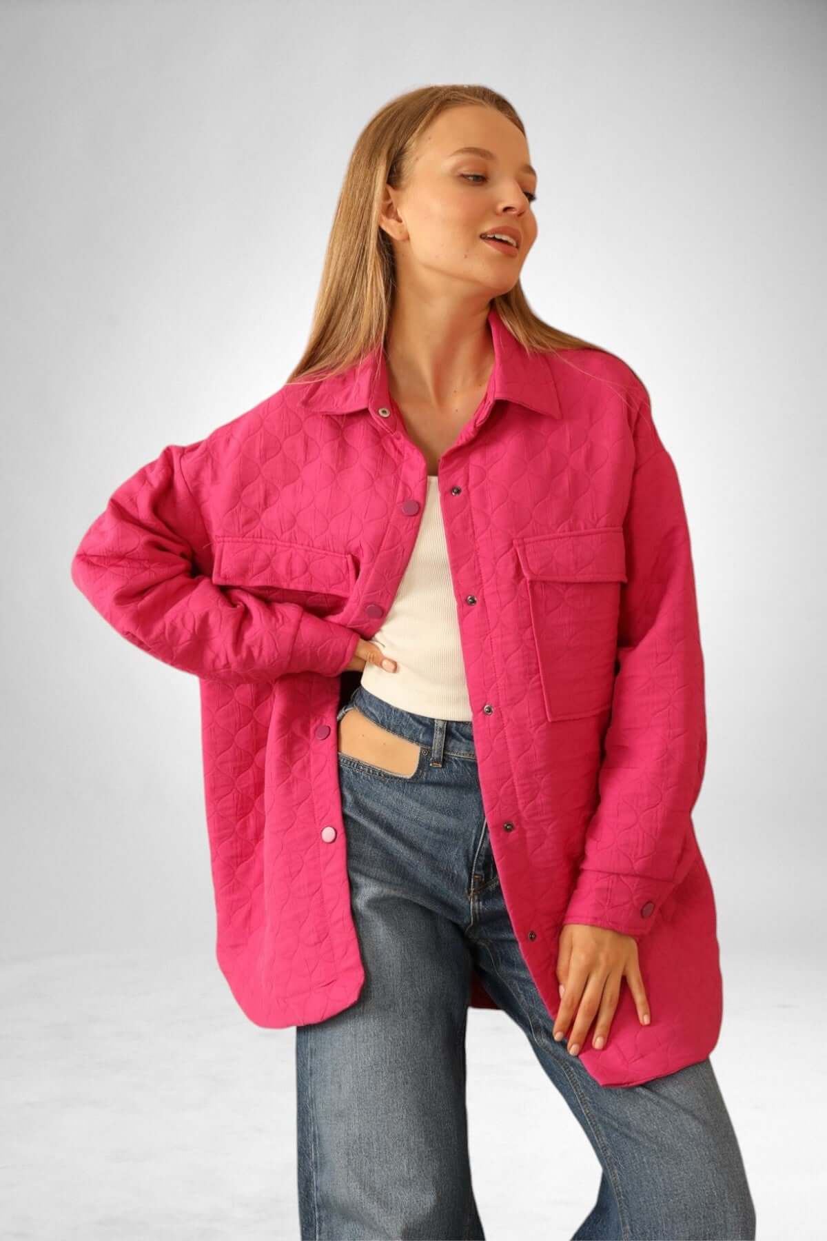 Quilted Oversize Shirt - Fuschia