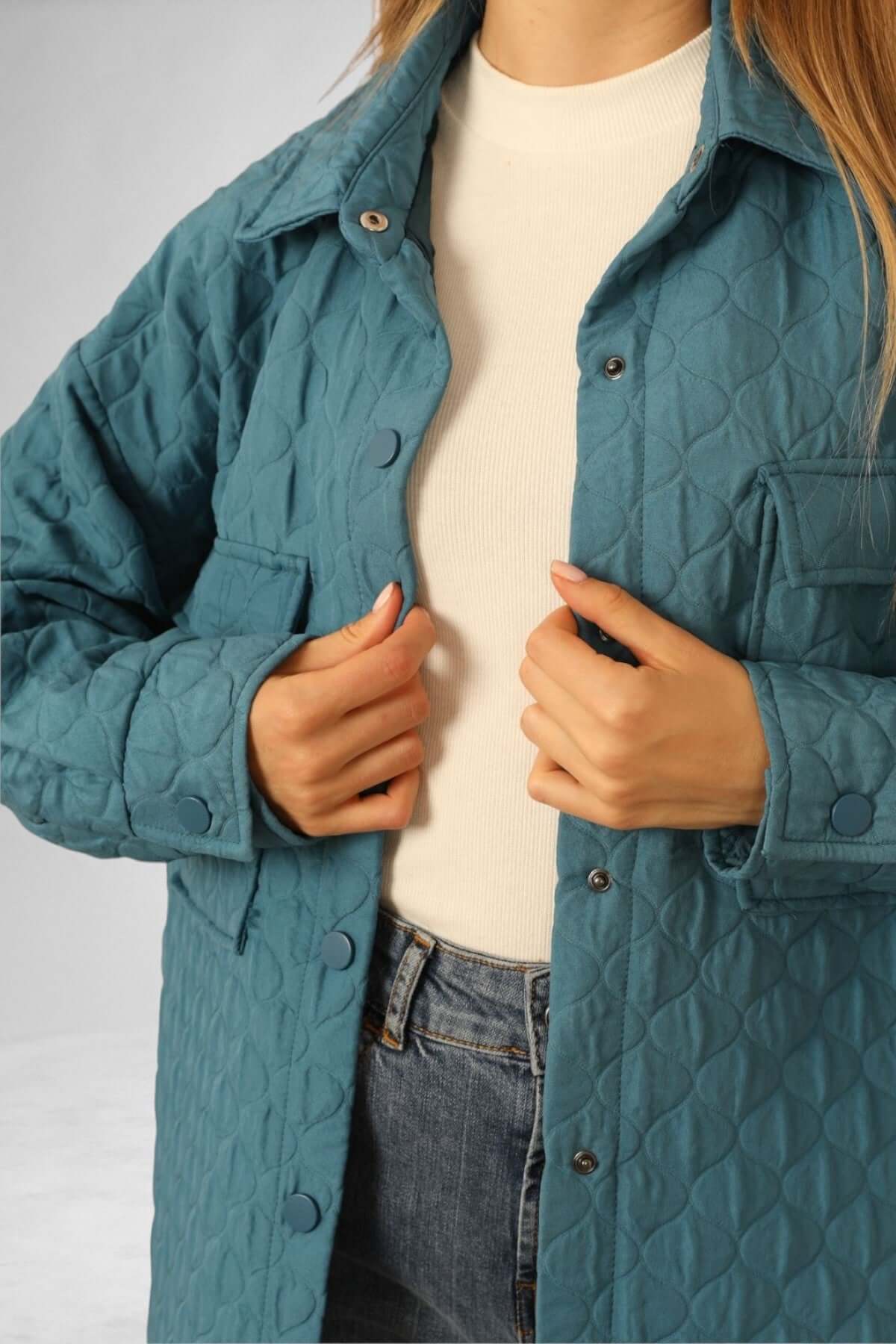 Quilted Oversize Shirt - Blue