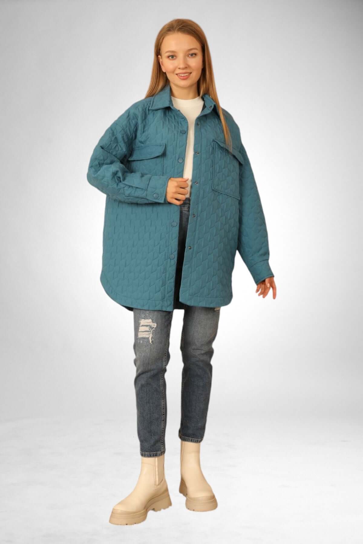 Quilted Oversize Shirt - Blue