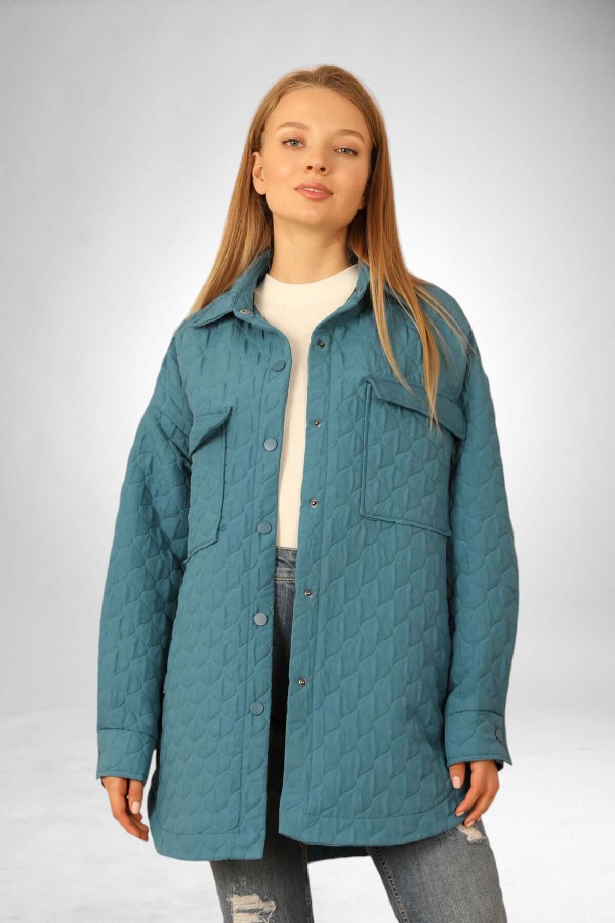 Quilted Oversize Shirt - Blue