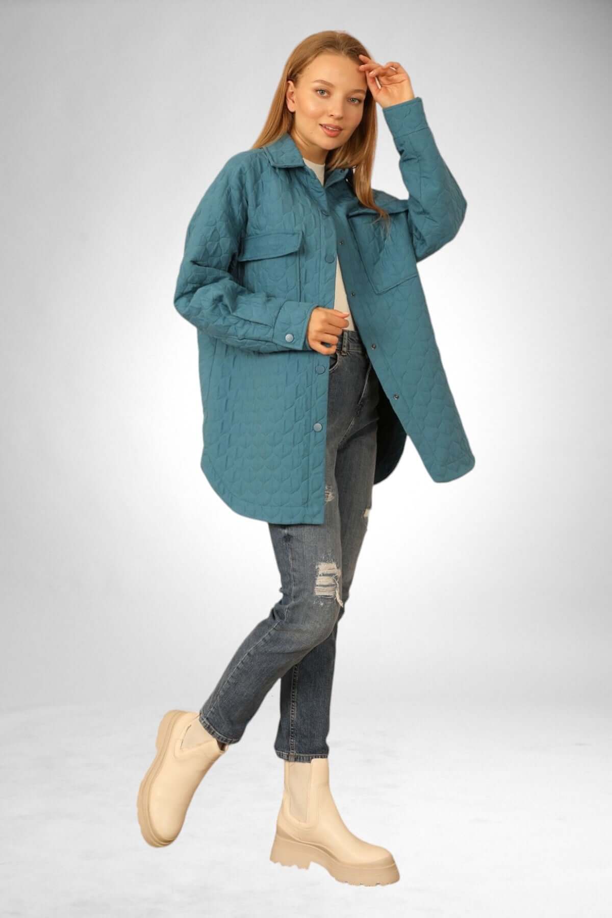 Quilted Oversize Shirt - Blue