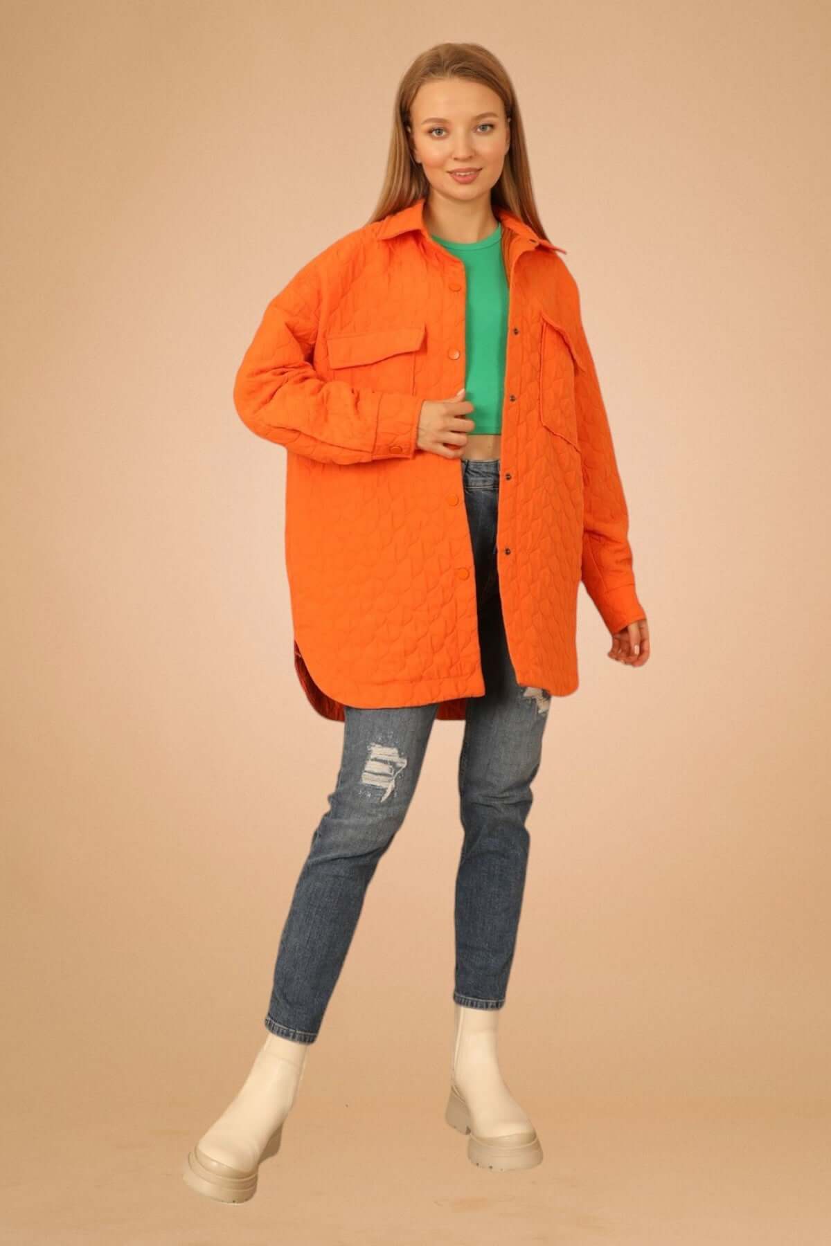 Quilted Oversize Shirt - Orange