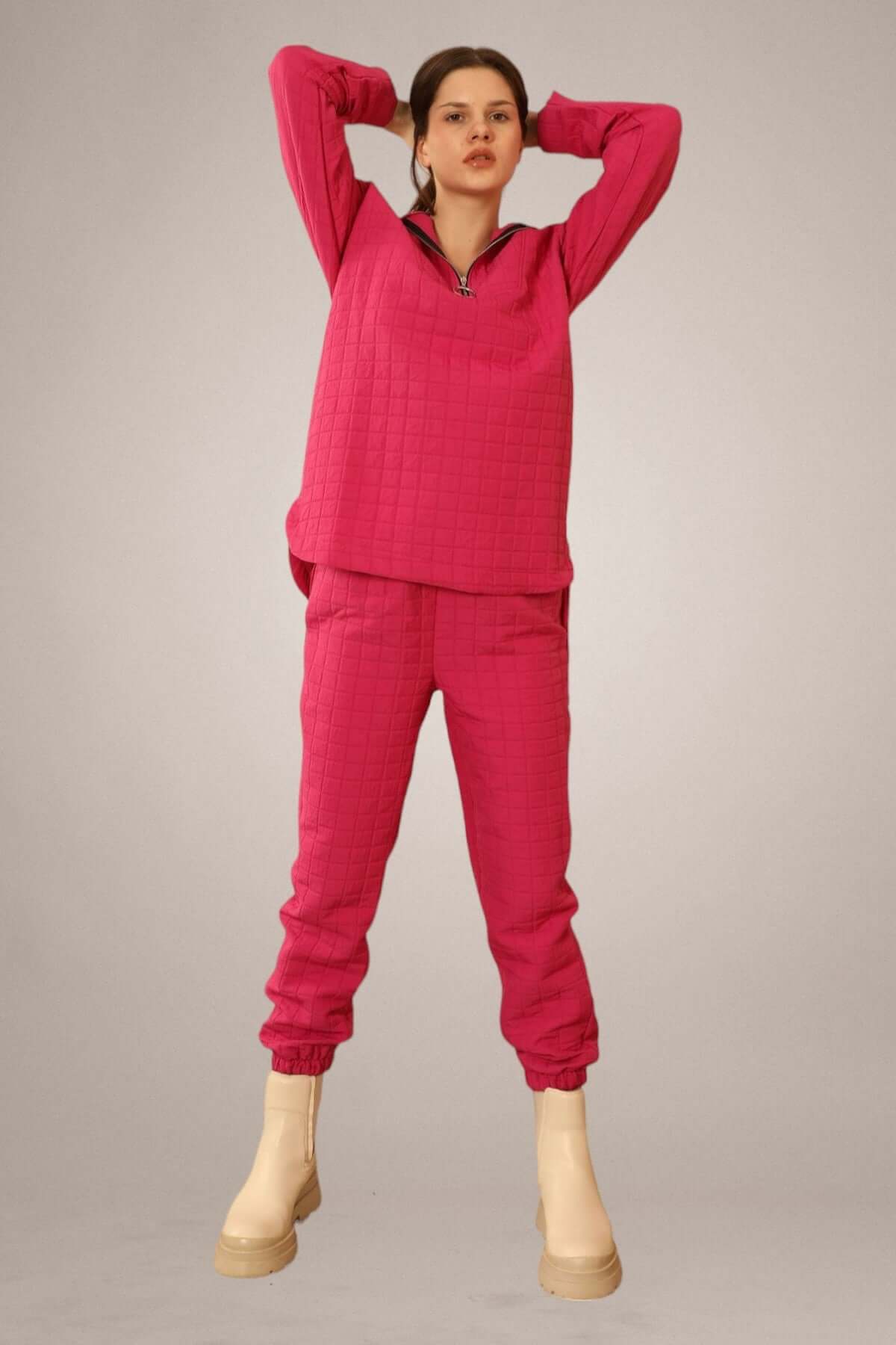 Jacquard Fabric Sweatpants - Fuchsia