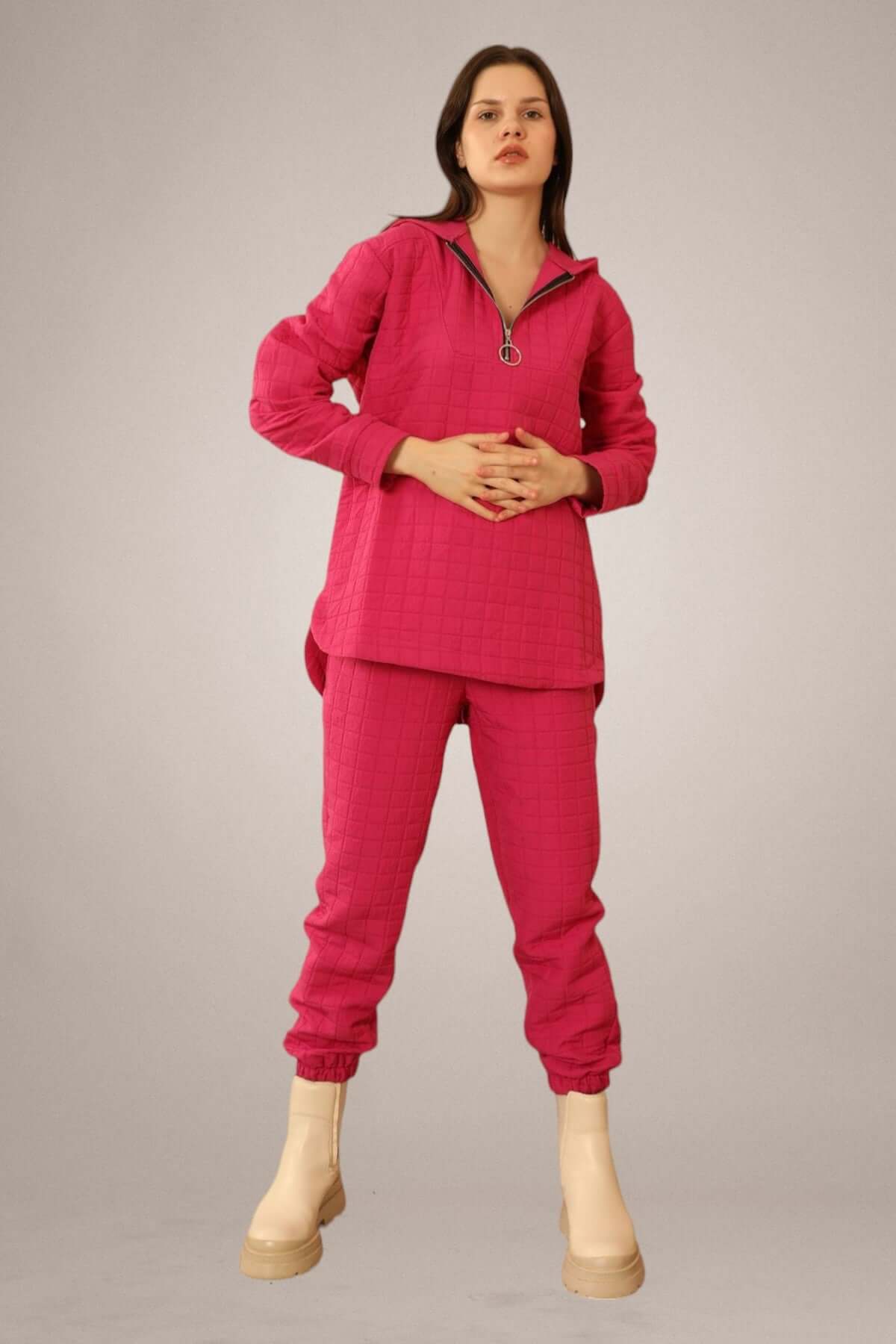 Jacquard Fabric Sweatpants - Fuchsia