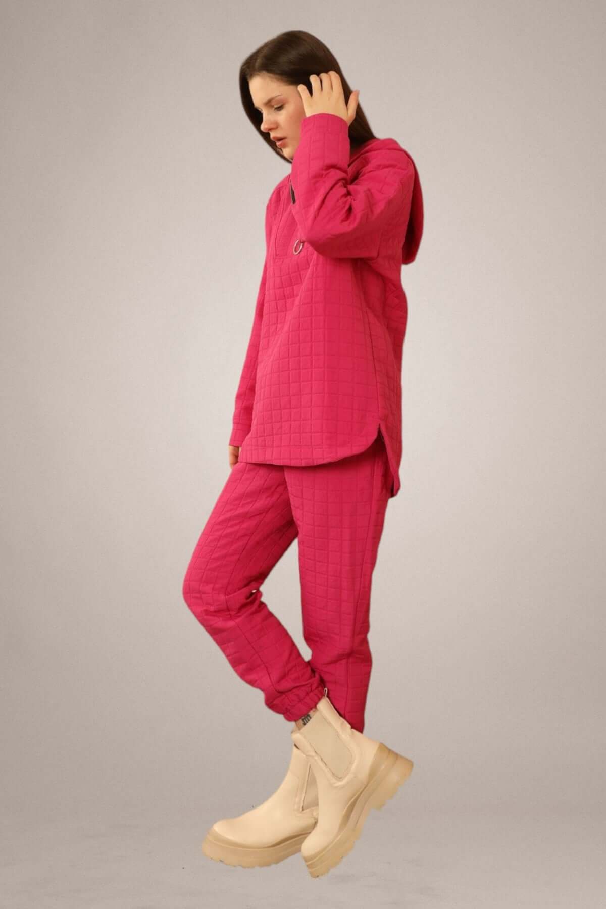 Jacquard Fabric Plus Size Tracksuit Top - Fuchsia