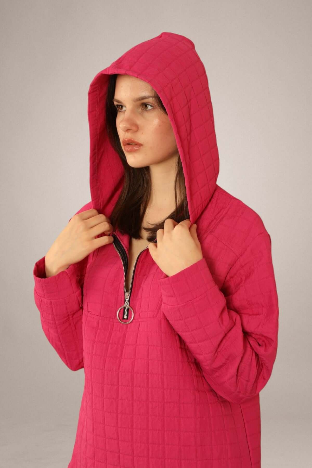 Jacquard Fabric Plus Size Tracksuit Top - Fuchsia