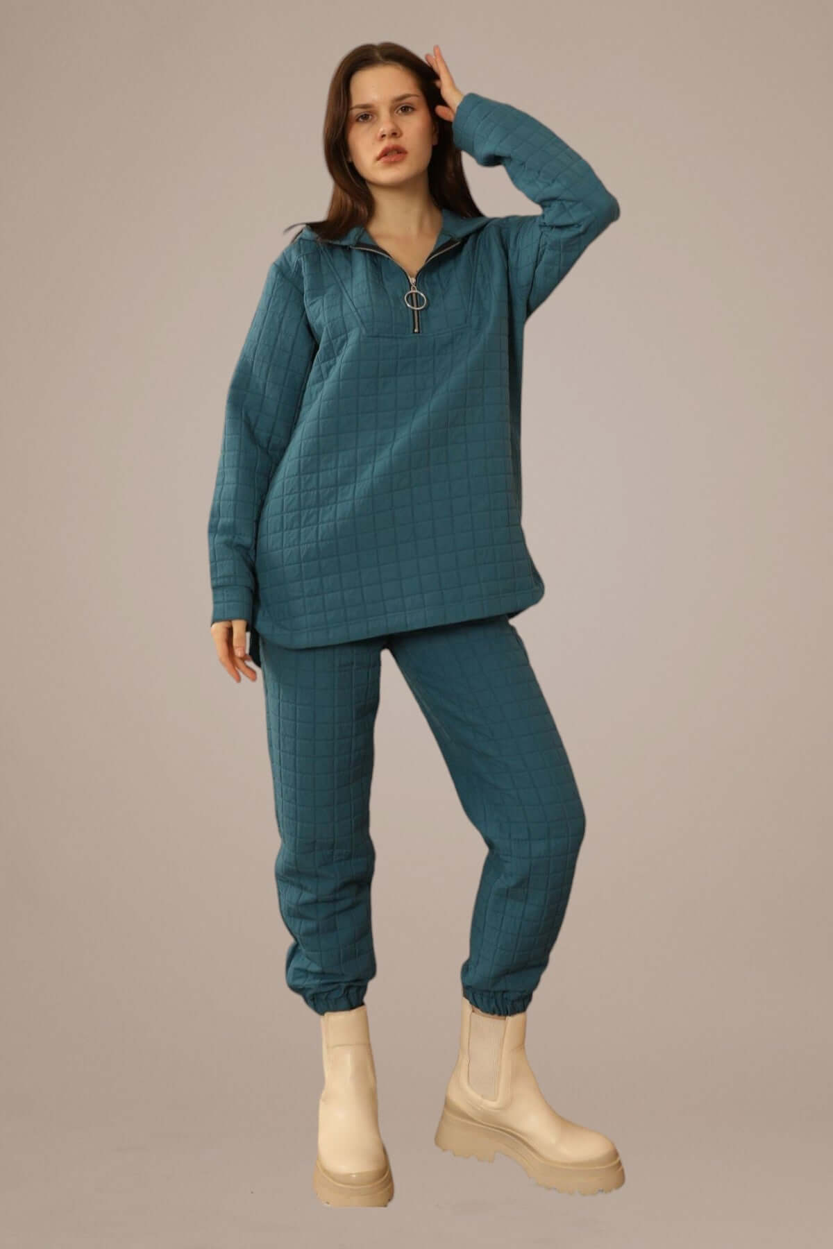 Jacquard Fabric Plus Size Tracksuit Top - Indigo