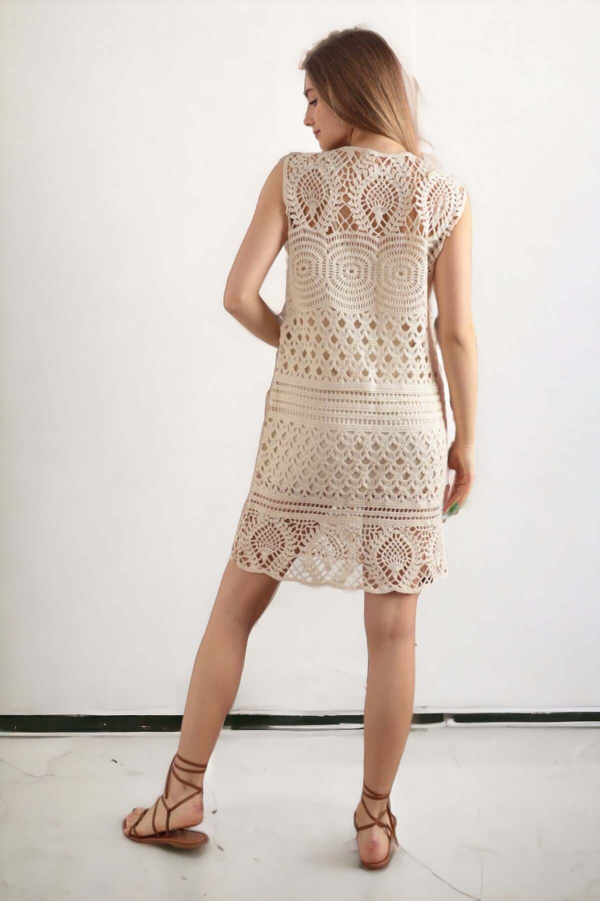 Off-White Hand Knit Dress - Beige