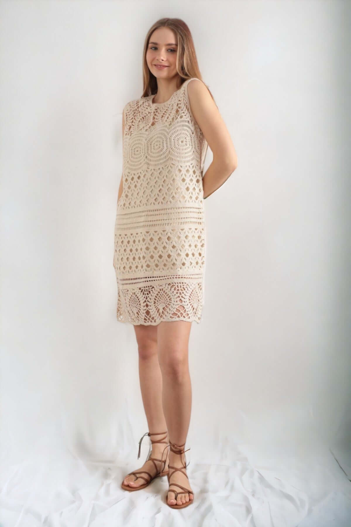 Off-White Hand Knit Dress - Beige