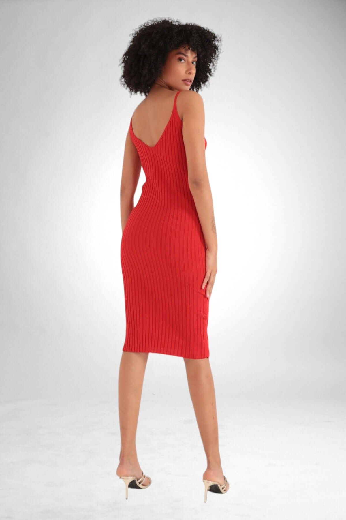 Knitted Knee Length Dress - Red