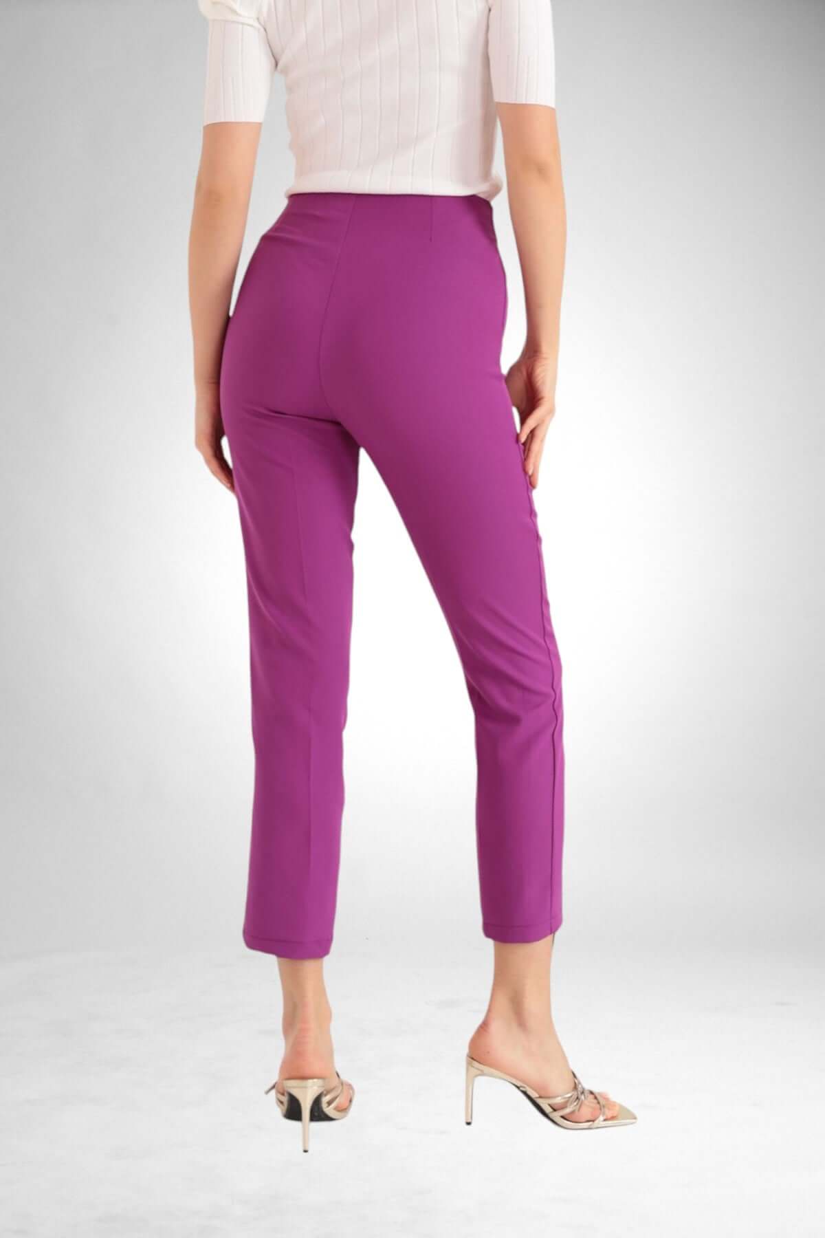 Pleated Cropped Tight Trousers - Fuschia