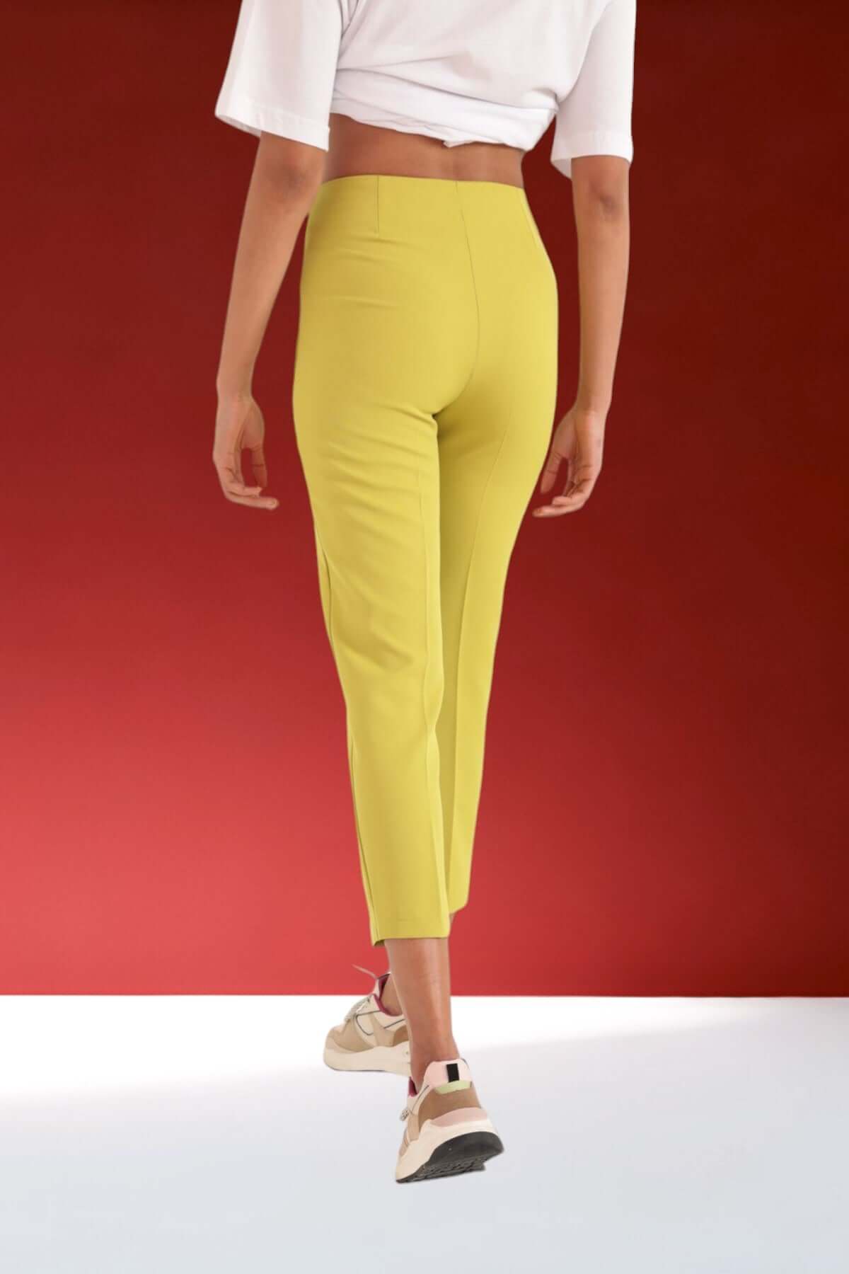 Pleated Cropped Tight Trousers - Oil Green