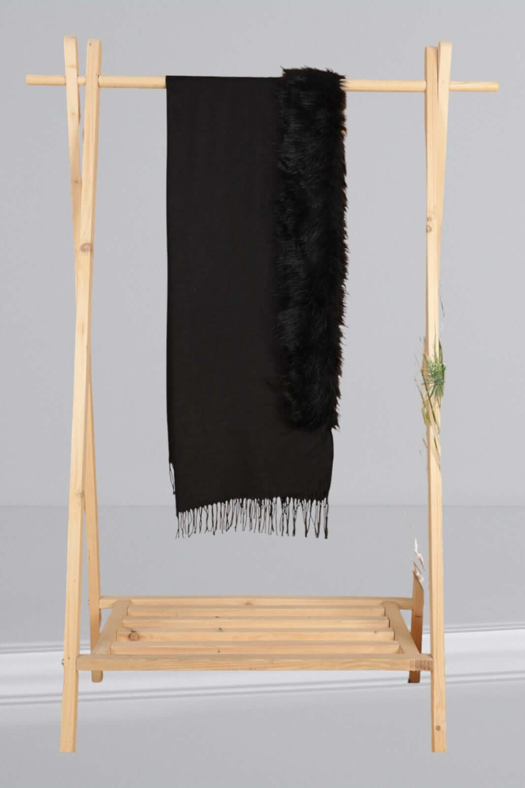 Feathered Tassel Poncho - Black