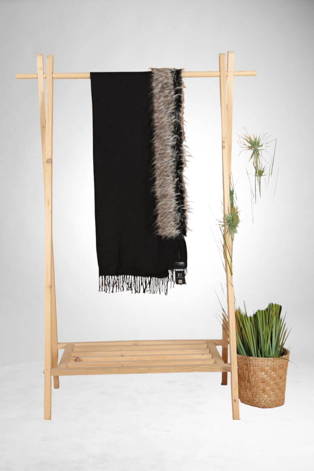 Golden Fur Poncho in Black