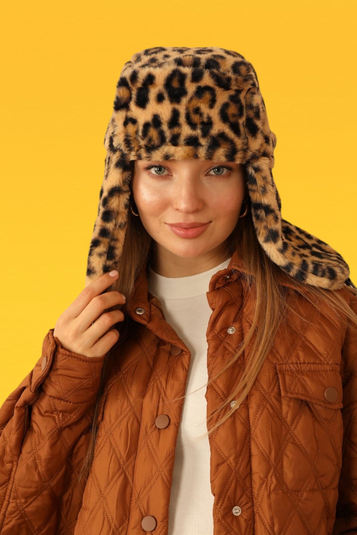 Faux-Fur Pilot Hat With Earflap - Leopard