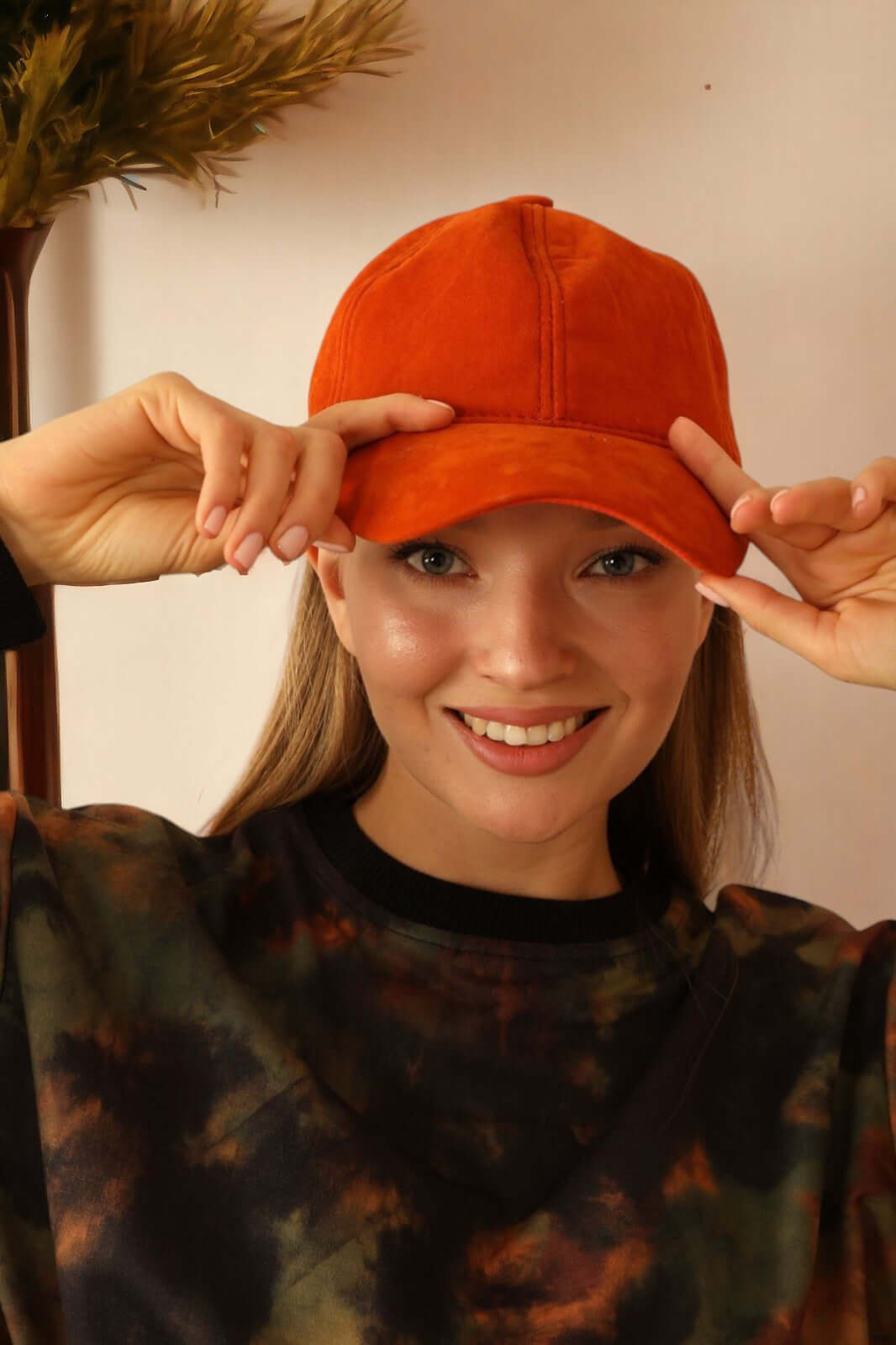 Suede Ball Cap-Orange