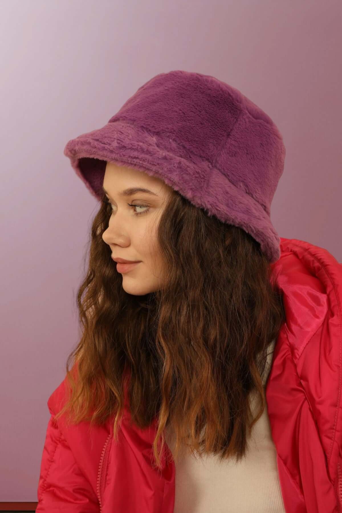 Faux-Fur Bucket Hat - Purple