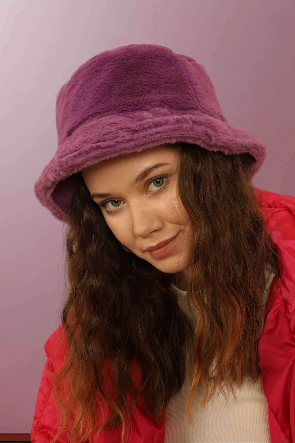 Faux-Fur Bucket Hat - Purple