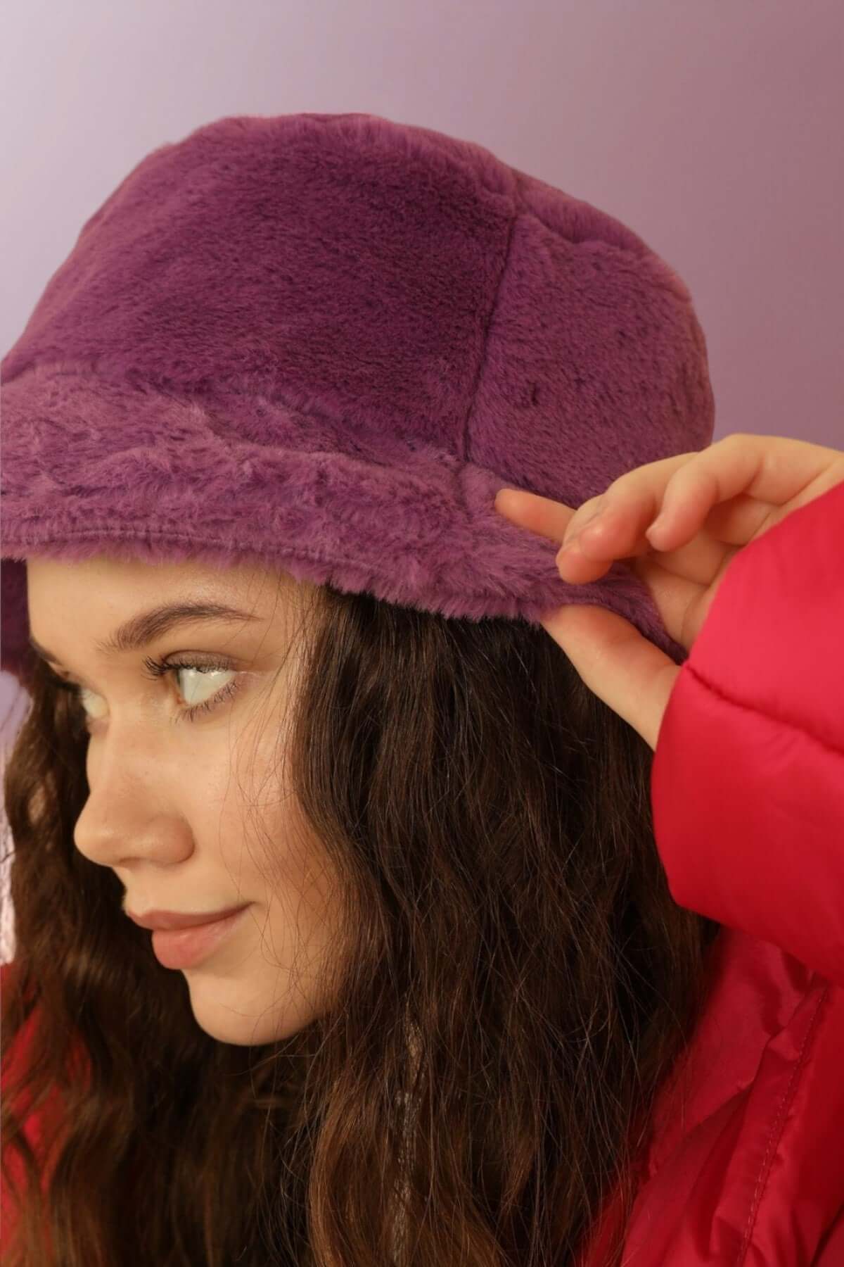 Faux-Fur Bucket Hat - Purple