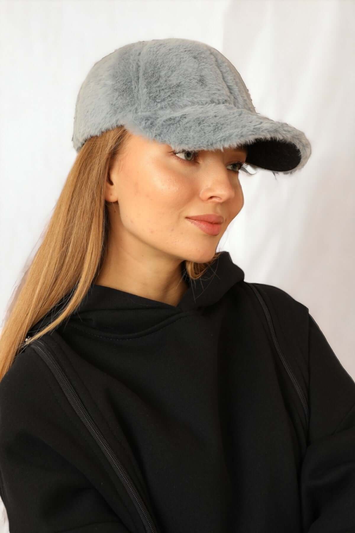 Faux-Fur Cap-Baby Blue