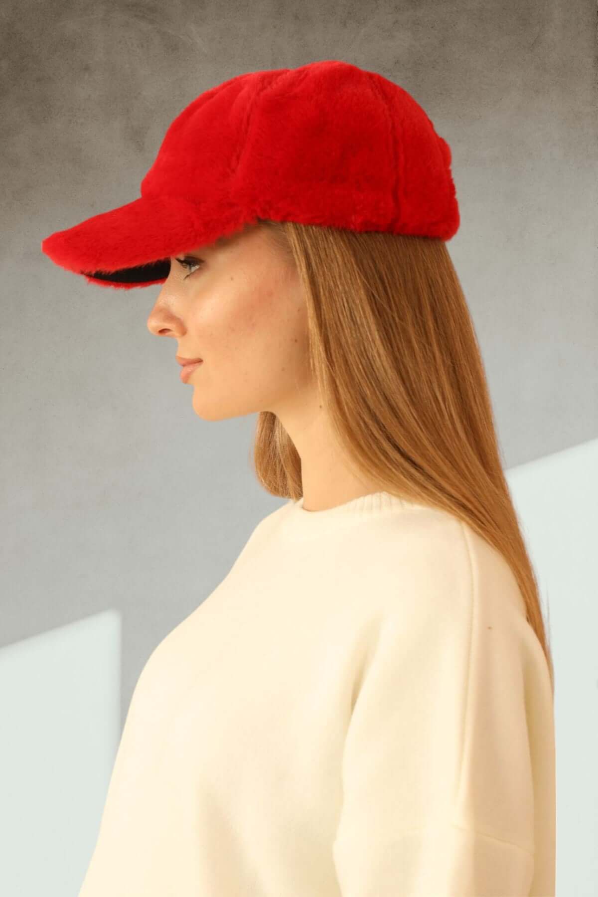 Faux-Fur Cap-Red