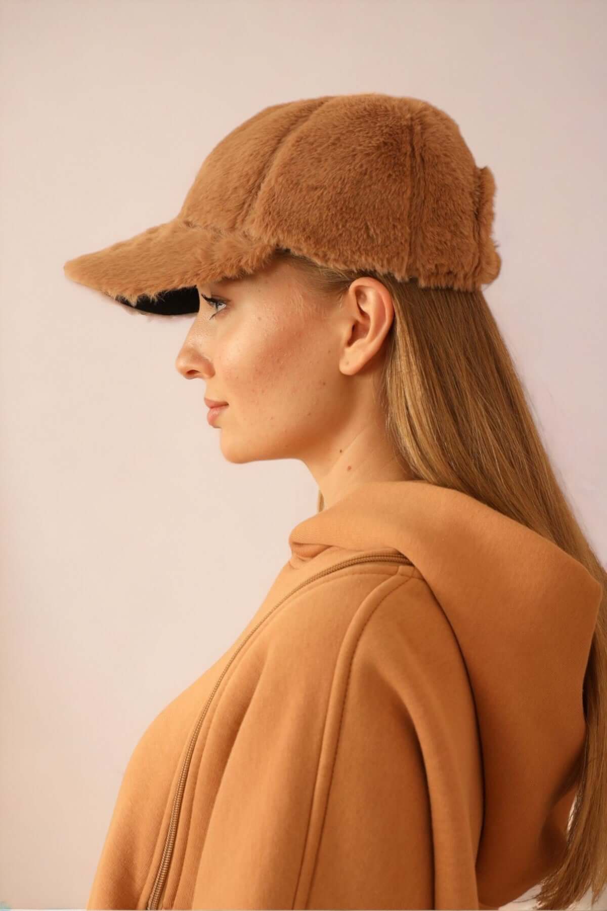 Faux-Fur Cap-Camel