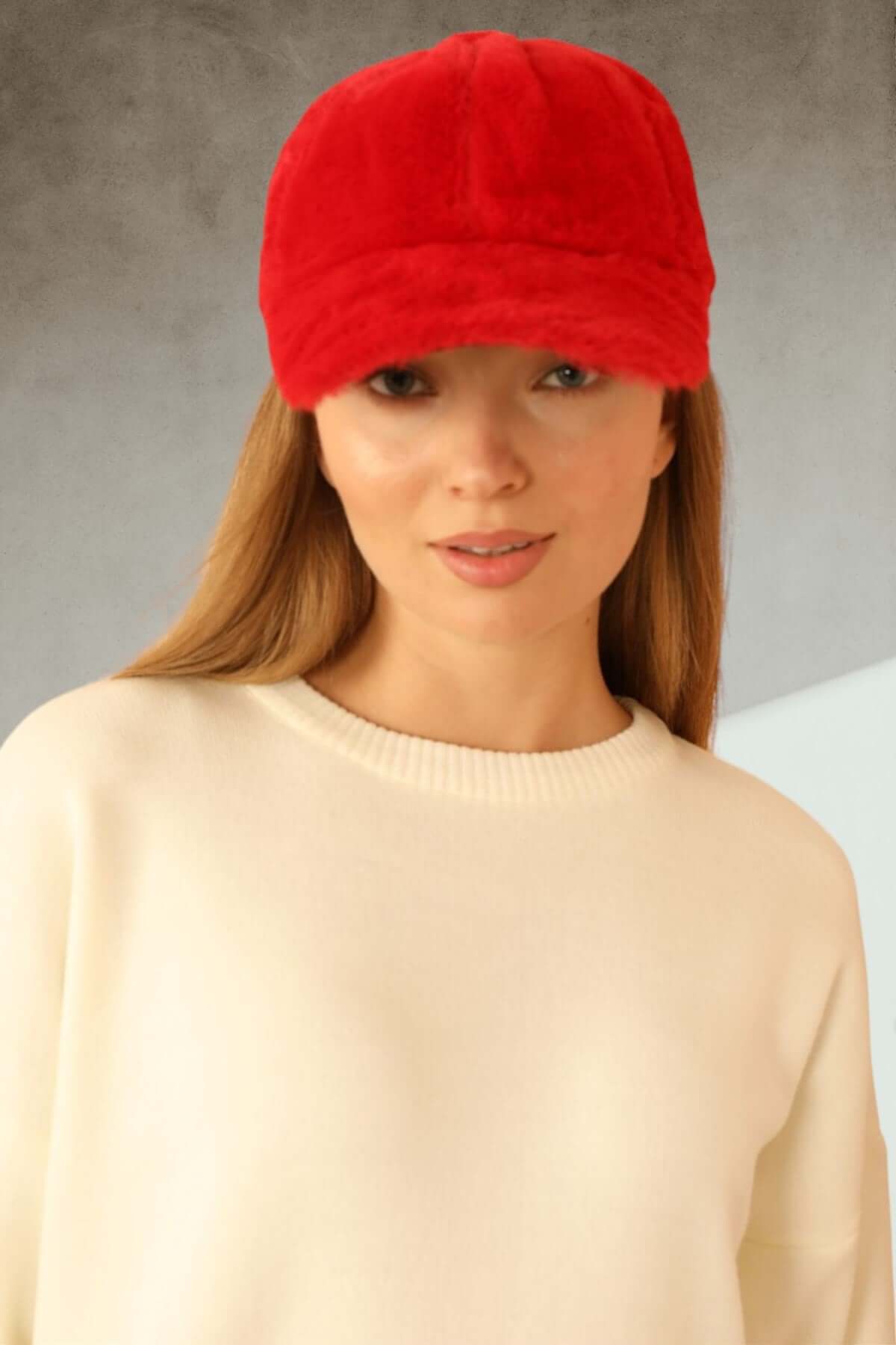 Faux-Fur Cap-Red