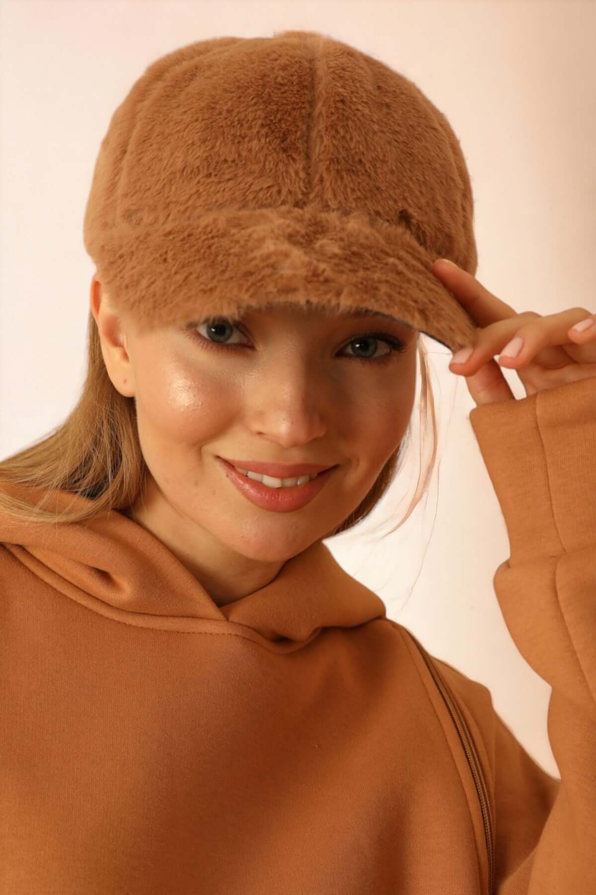 Faux-Fur Cap-Camel