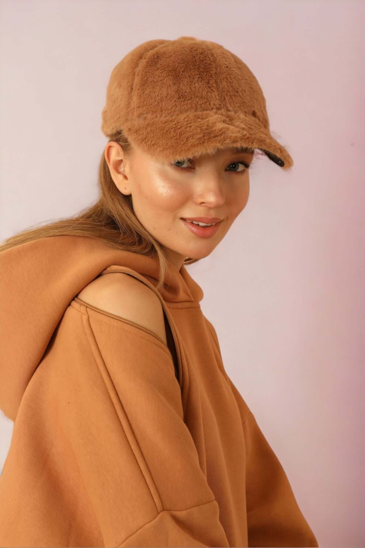 Faux-Fur Cap-Camel