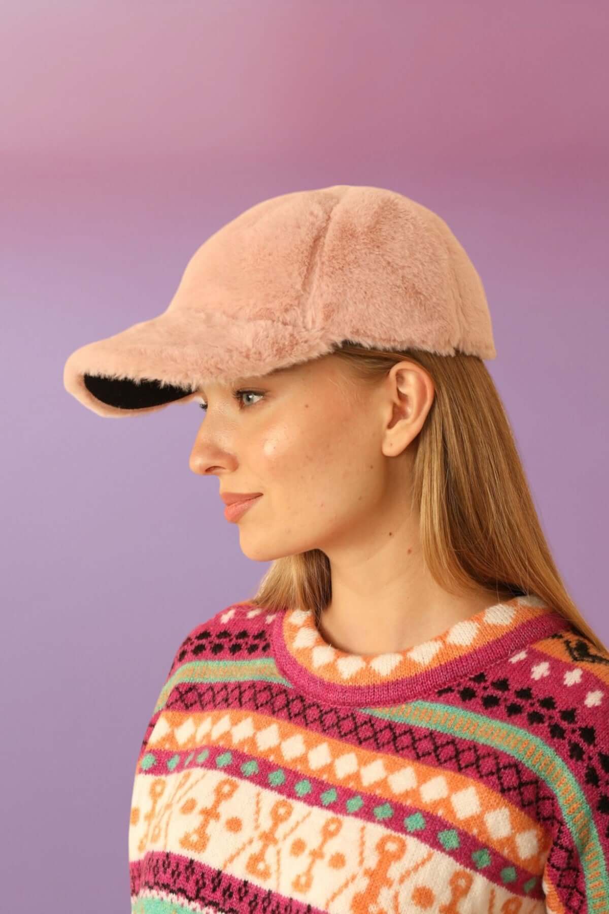 Faux-Fur Cap-Pink